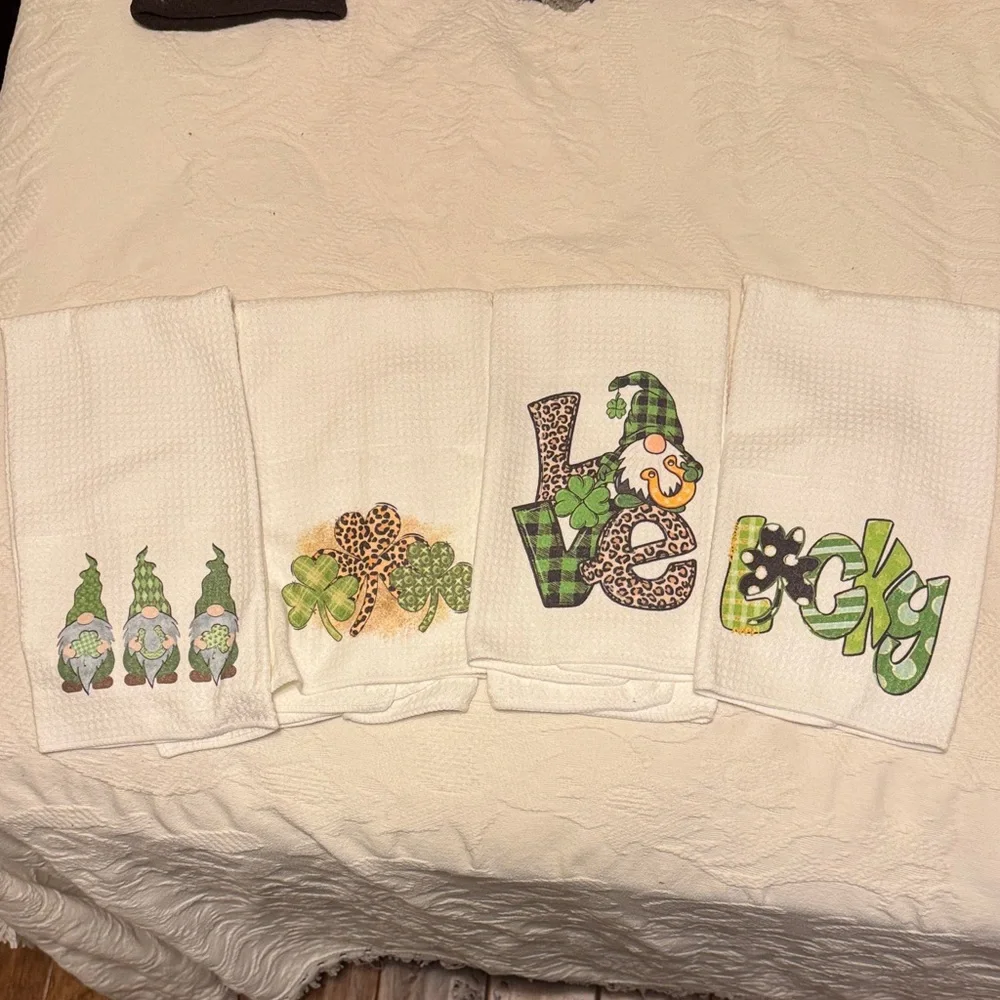Festive Gnome Kitchen Towels - White and Green